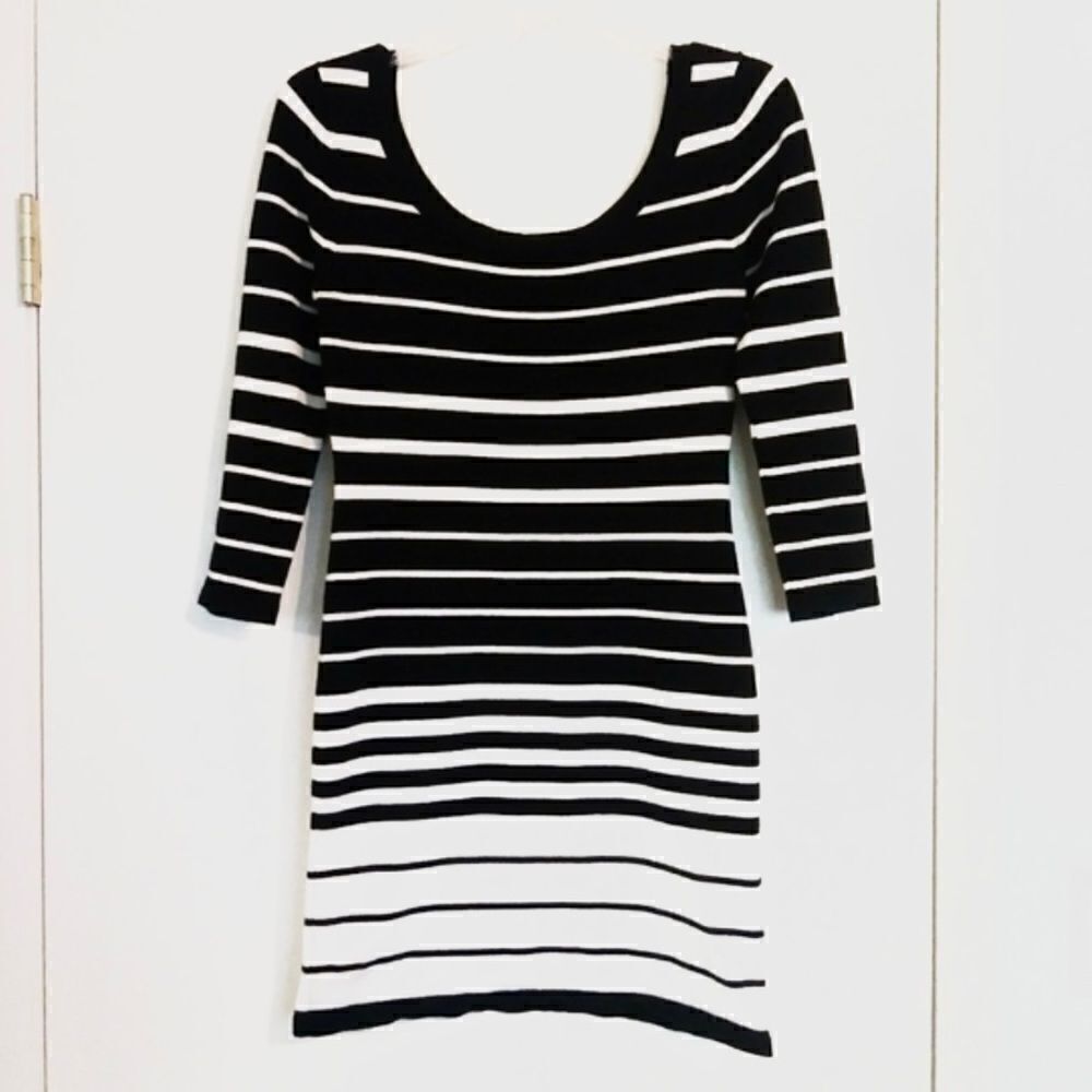 Xhilaration Black/White Striped Long Sleeve Dress
